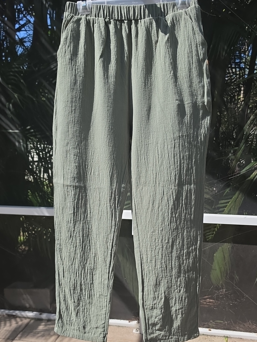 REDSUN & DRESS Women's Sage Green Crinkle Cotton Gauze Pants